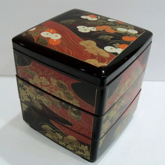 Vintage 3 tier ASAHI JAPAN LACQUERWARE BOX. 3 COMPRTMNT TRINKET JEWELRY BOX - Picture 15 of 16
